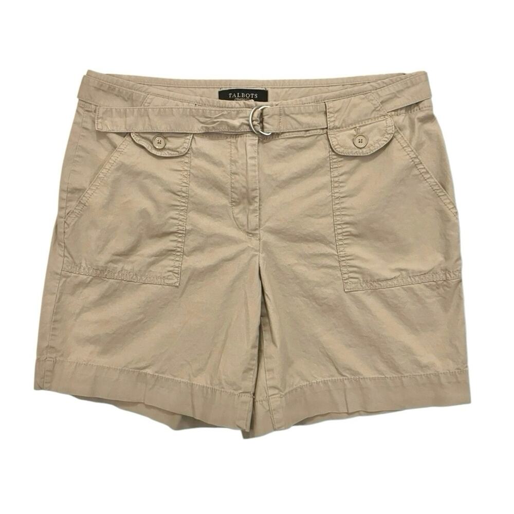 Talbots Women's Light Beige Belted Pockets 6.5" Inseam Utility Casual Short SZ 6